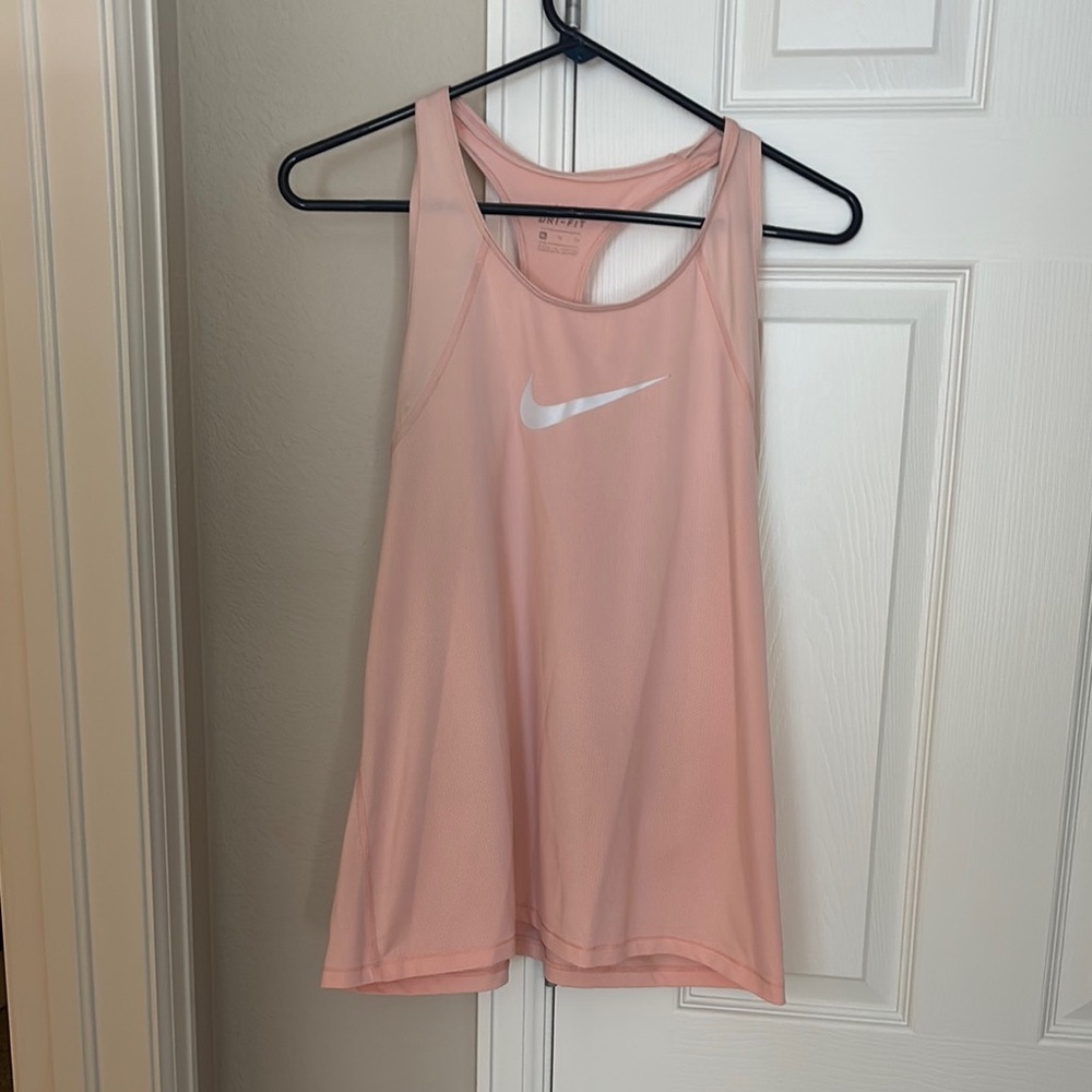 Nike Womens Pink Racerback Tank Top with White Swoosh